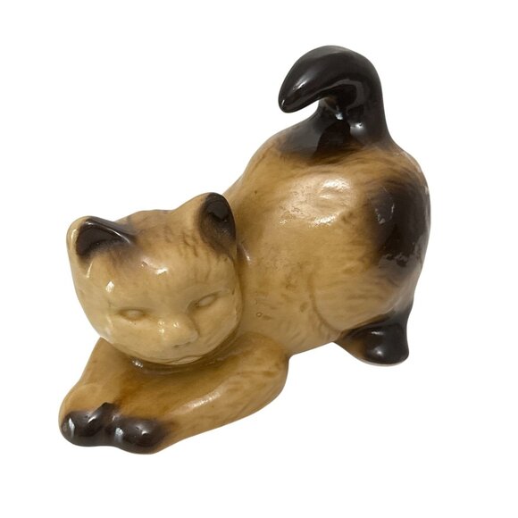 Vintage Goebel Ceramic Siamese Cat Figurine Brown Tan Germany Mid Century - Picture 4 of 10